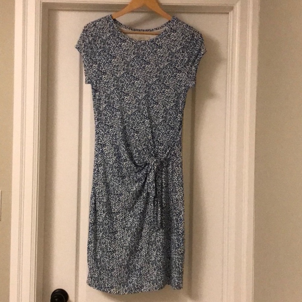 LOFT Blue and white floral faux wrap dress.